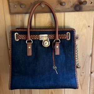 MICHAEL Michael Kors Whipped Hamilton Large North South Tote Denim Luggage Lth